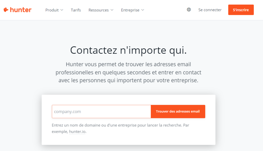 Interface Hunter.io outil de scraping